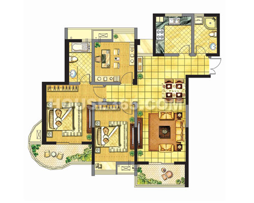 3期a02户型 三室两厅一厨一卫
